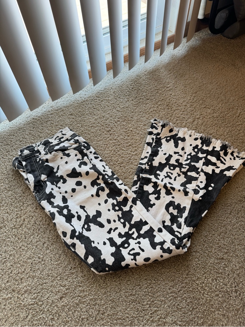 Black & White Cow-Print Flare Jeans for Women